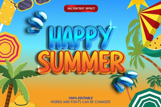 vector text effect editable happy summer holiday with palm tree and summer background