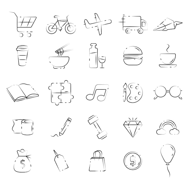 vector user interface line icons set editable on a white background