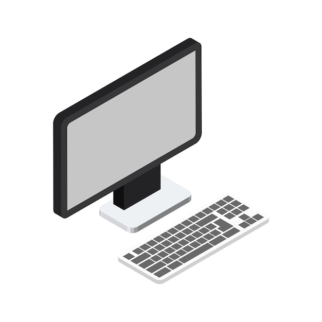 vector volumetric personal computer or system unit with monitor and keyboard