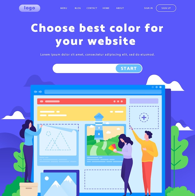 vector web site design template team choose color for website landing page concepts for website mobile development modern flat illustration