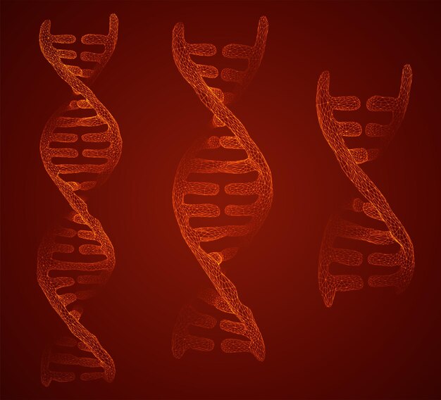 Vektor DNA-spiral laget av polygoner og prikker på farget bakgrunn