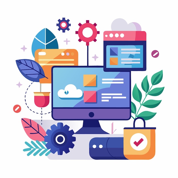Vektorillustrasjon for digital markedsføring, dataanalyse og webadministrasjon
