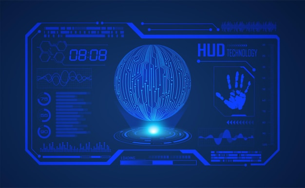 Verdens binære kretskort fremtidsteknologi blått HUD cybersikkerhetskonsept bakgrunn