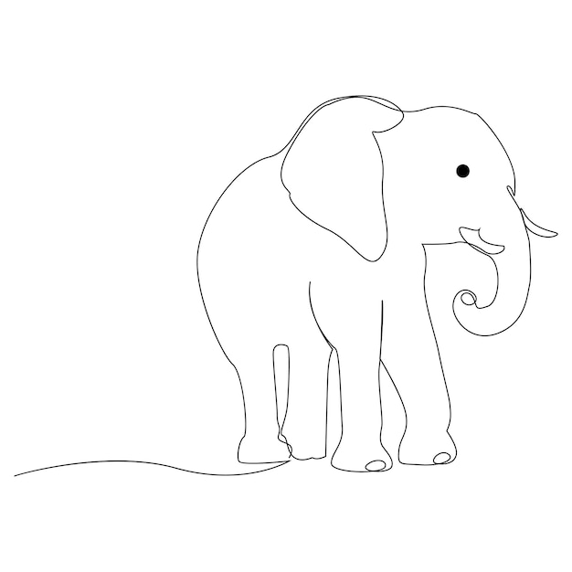 Verdens dyreliv kontinuerlig enkeltstrek tegning og elefant én linje omriss vektor kunst design