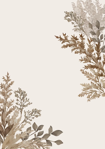 Vertical Abstract Background Without Text with Hand Painted Watercolor Branches Pampas Grass