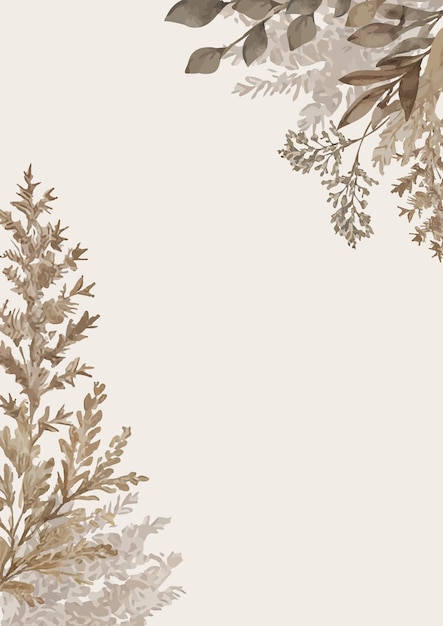 Vertical Background Without Text with Hand Painted Watercolor Branches Pampas Grass Dry Grasses