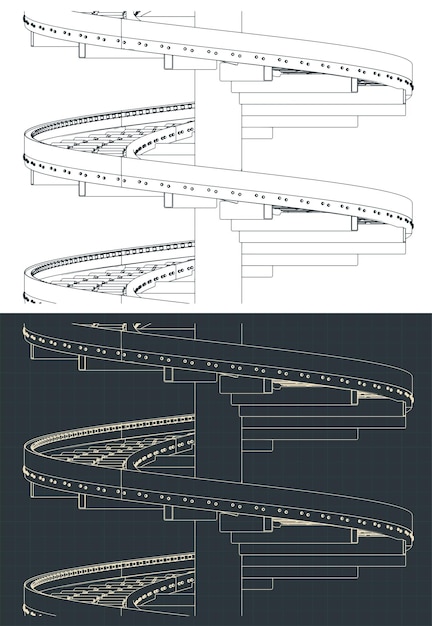Vertical spiral conveyor isometric blueprints