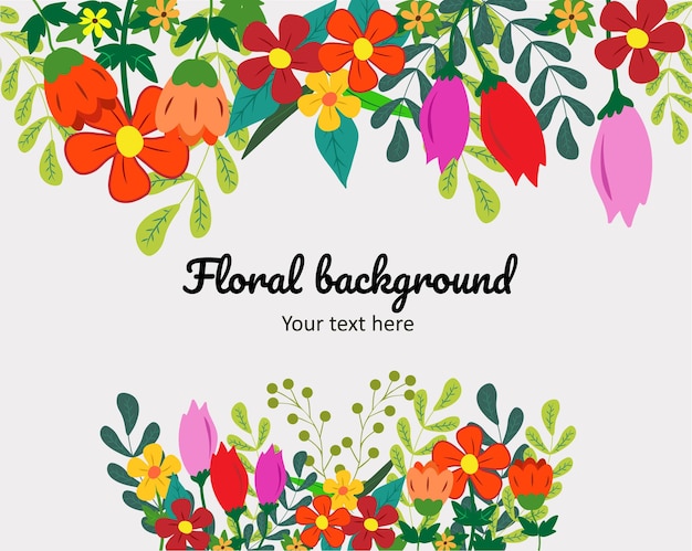 Vetor de elemento de flores diferentes, coloridas desenhas a mão, fundo floral, cores vivas.