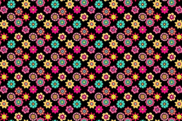 Vibrant Floral Pattern on Black Background for Design Inspiration