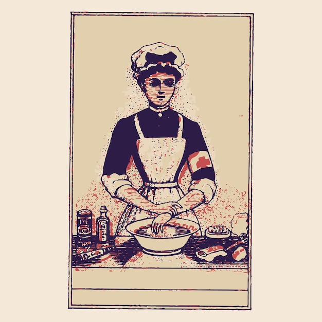 Victorian nurse woman women vector illustration vintage label frame banner template
