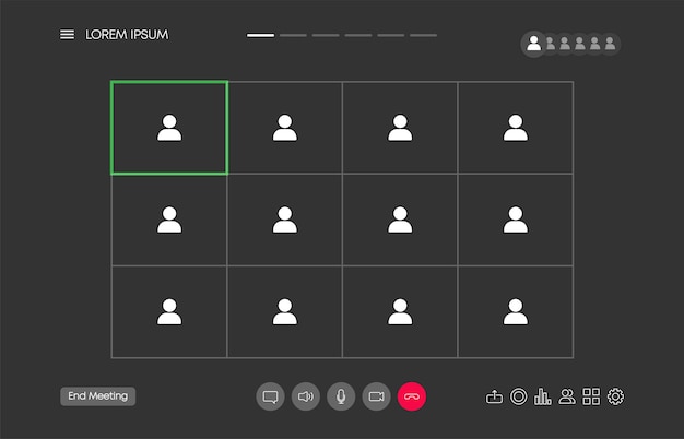 Video chat many users interface, video calls window overlay. UI UX design. Vector illustration.