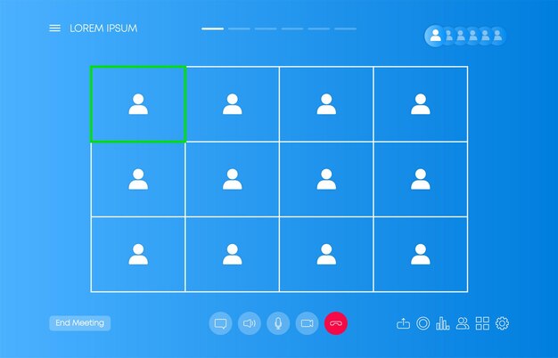 Video chat many users interface, video calls window overlay. UI UX design. Vector illustration.