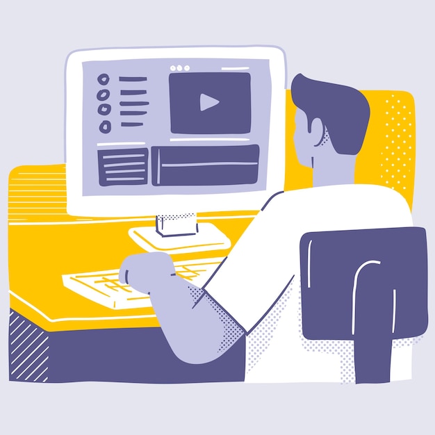 Video editing illustration concept Video editor editing a video