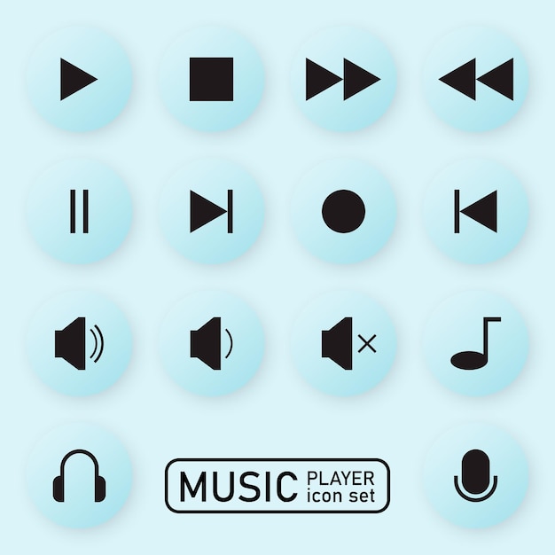 video media player icon vector set multimedia music audio control mediaplayer interface symbol