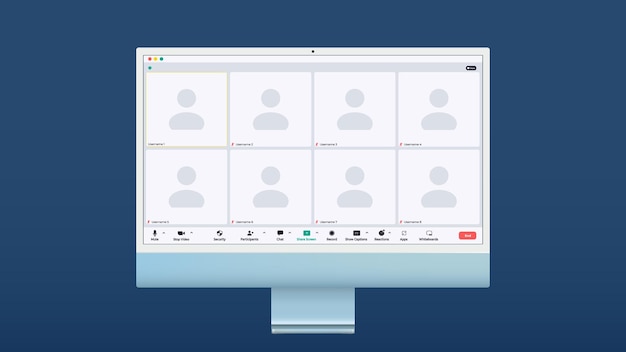 videocall interface video call screen ui template or vector overlay for conference chat videocall mockup with zoom icons for online video call in mobile phone or computer webinar and video chat app