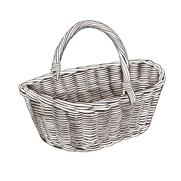 vintage basket in woodcut style