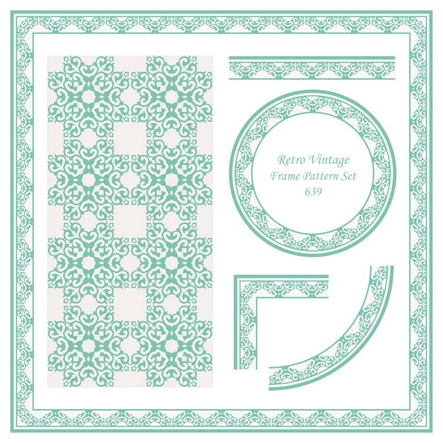 vintage border seamless pattern background set square curve cross crest frame royal chain.