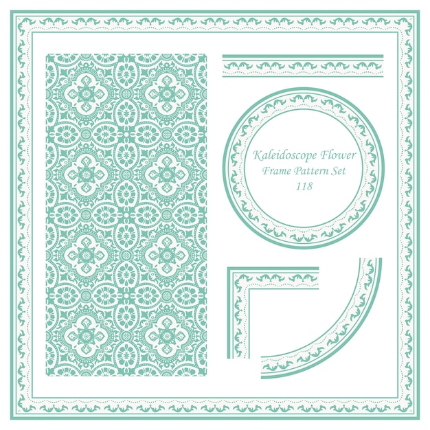 vintage frame pattern set of kaleidoscope flower dot line