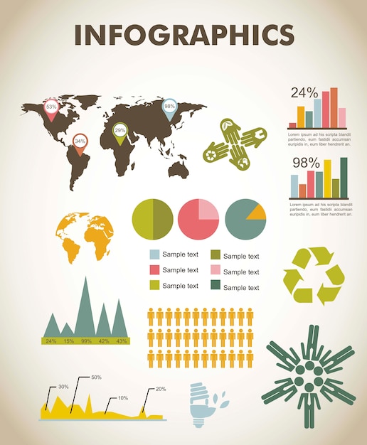 vintage infographics set with map vector illustration