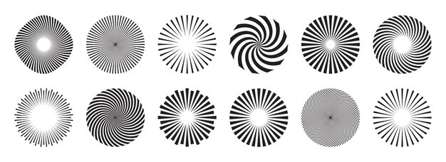 Vintage sunburst-kolleksjon med eksploderende solstråler, fyrverkeri, logotype eller designelement med radiell skrift