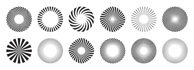 Vintage sunburst-kolleksjon med eksploderende solstråler, fyrverkeri, logotype eller designelement med radiell skrift
