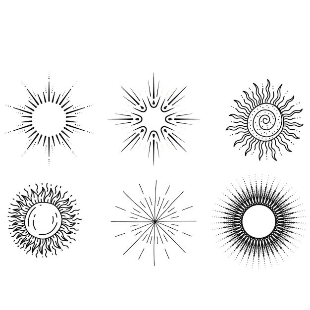 Vintage sunburst set Bursting rays sunrise firework starburst blast Radiant Spark Rays Geometric