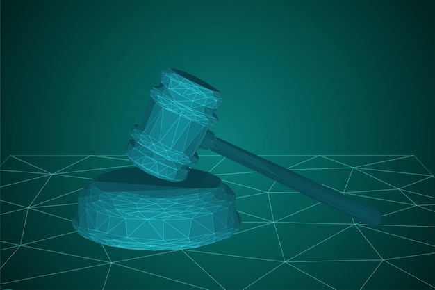 virtual 3d judge's hammer are on the table vector background