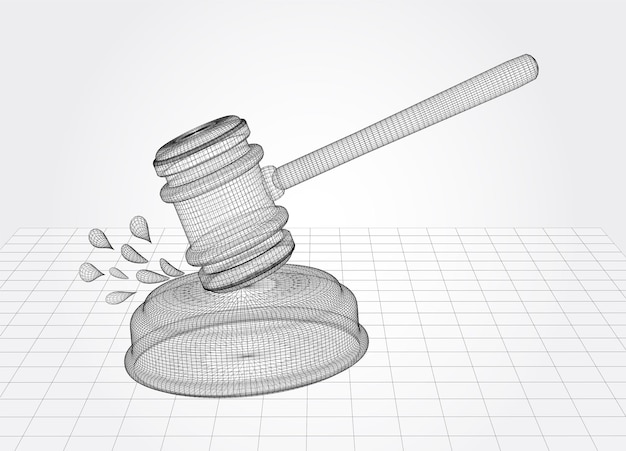 virtual 3d judge's hammer are on the table vector background