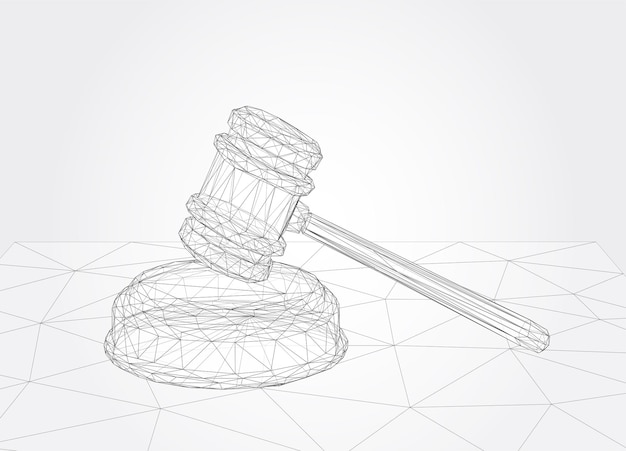 virtual 3d judge's hammer are on the table vector background