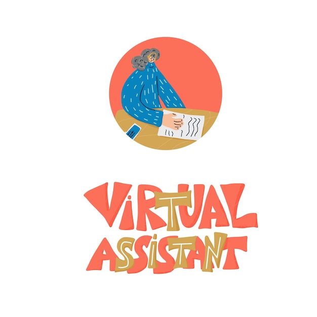 Virtual assistant text Vector hand drawn quote