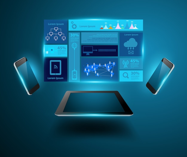 virtual business network process diagram on tablet With smart phone