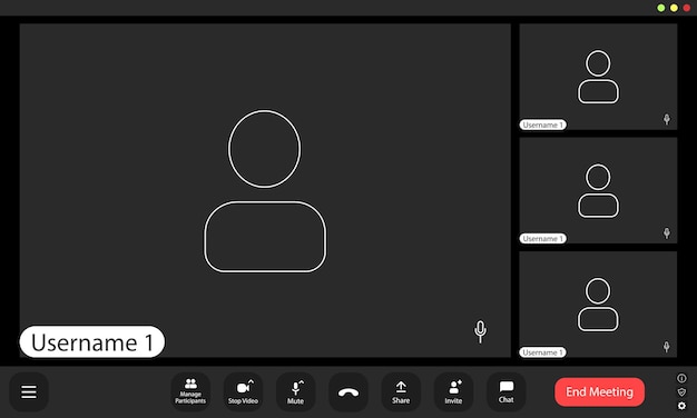 virtual meeting interface displaying multiple participants and their statuses from varied locations