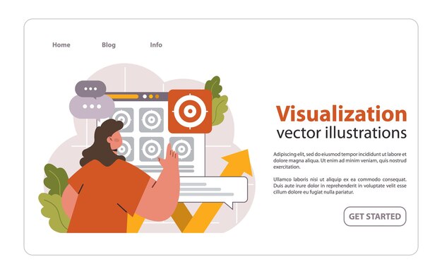 Visualization concept a focused woman interacts with a digital board displaying multiple target