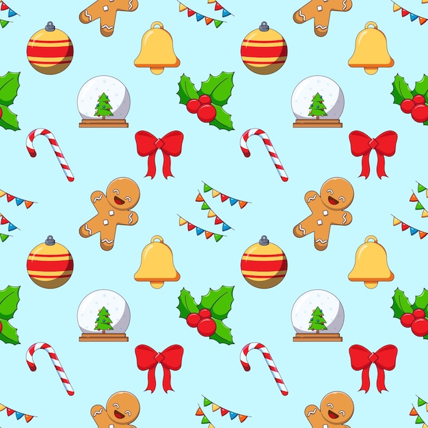 vivid vector seamless pattern of cartoon bauble bell bauble mistletoe sweet