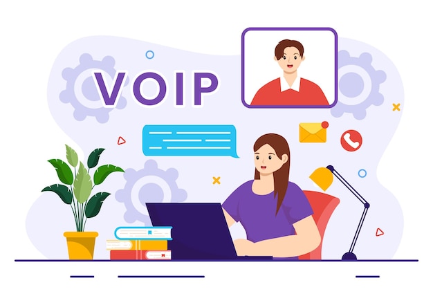 VOIP or Voice Over Internet Protocol Illustration with Telephony Scheme Technology and Network Phone