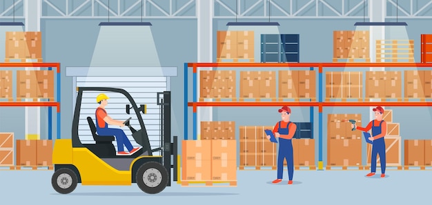 warehouse interior with cardboard boxes