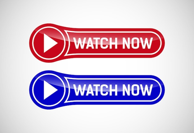 Watch now button Watch now banner sign Play video icon vector illustration