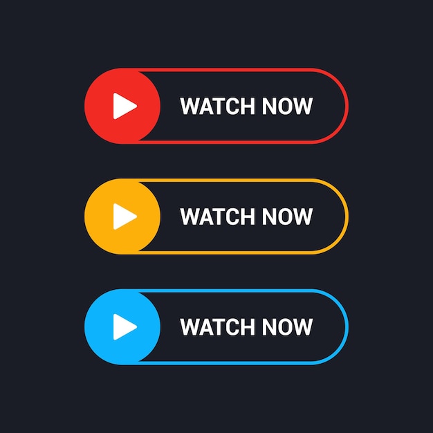 Watch now flat line vector buttons