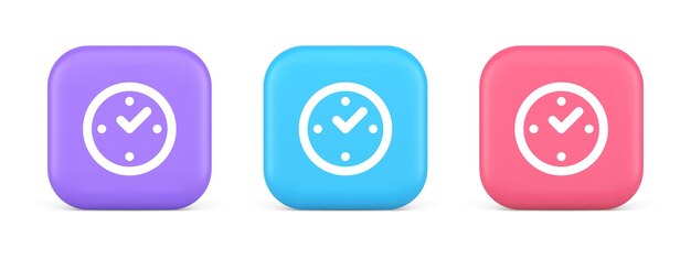 Watch time control button alarm clock deadline checking web app design 3d realistic icon
