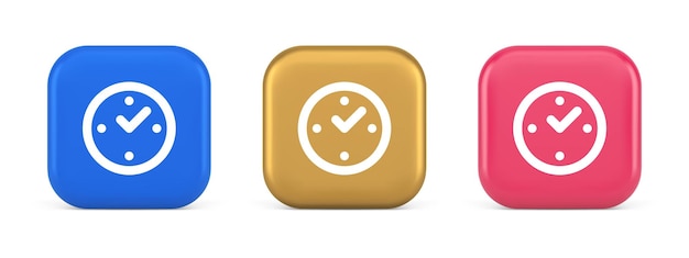 Watch time control button alarm clock deadline checking web app design 3d realistic icons