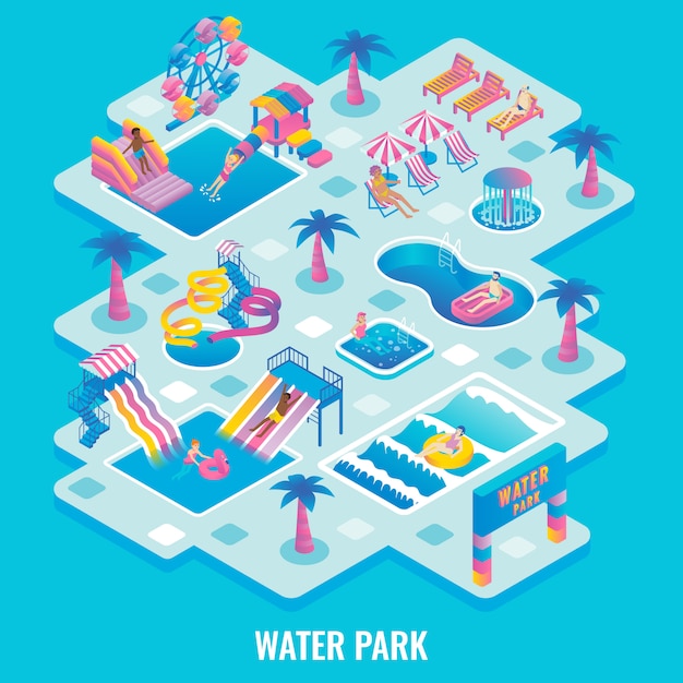water park flat isometric 