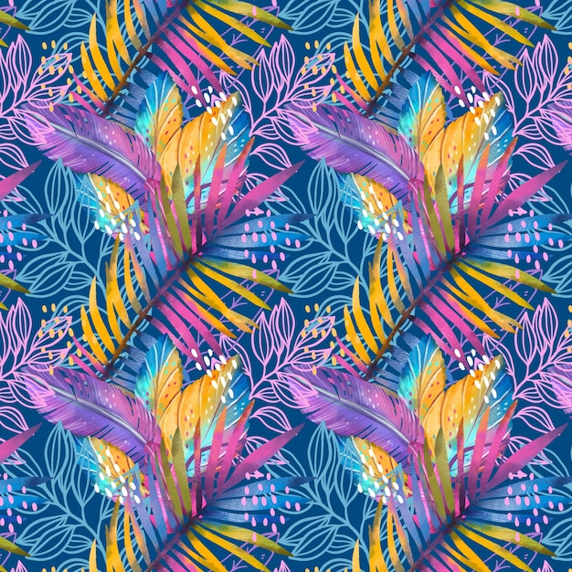 watercolor colorful tropical floral pattern