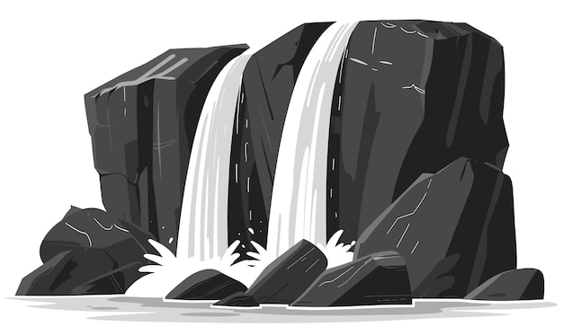 waterfall with landscape view background vector cartoon style illustration