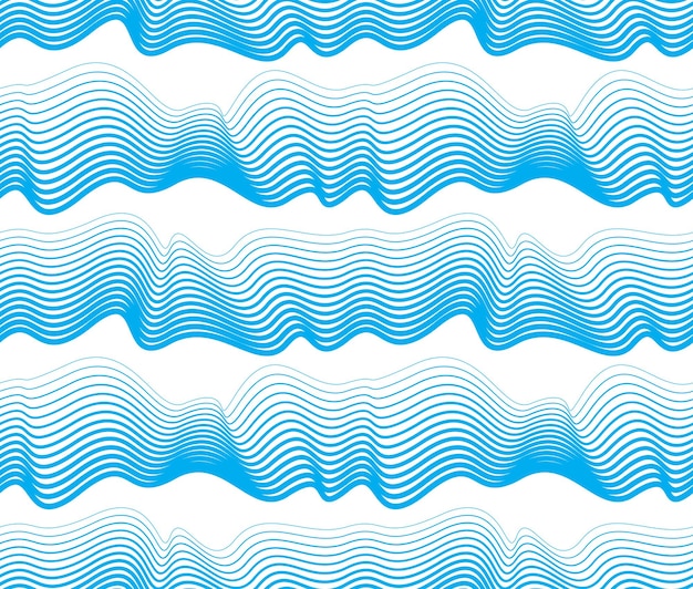 Waves seamless pattern, vector water runny curve lines abstract repeat endless background, blue color rhythmic waves.