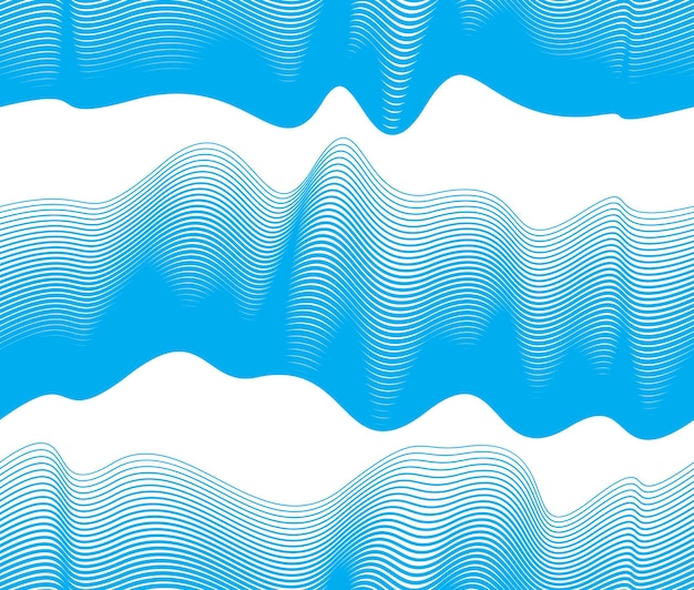 Waves seamless pattern, vector water runny curve lines abstract repeat endless background, blue color rhythmic waves.