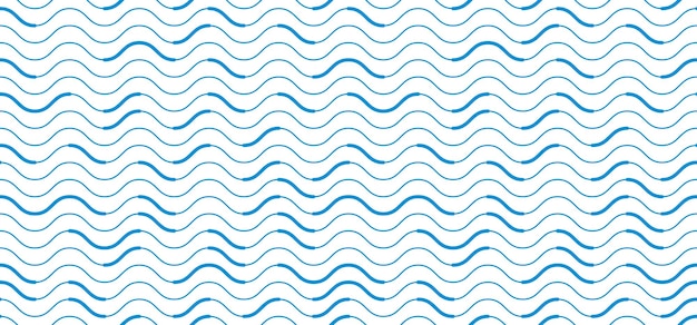 Wavy lines regular repeat endless background, vector abstract seamless pattern, technical digital style blue colored rhythmic waves.