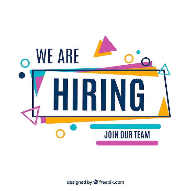 "we are hiring" advertisement with geometric shapes