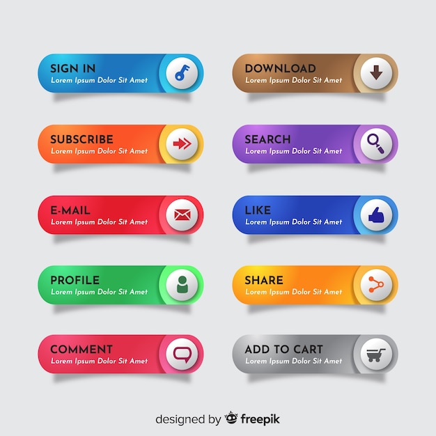 web button set in flat style