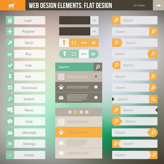 Web design elementer i flatt stil