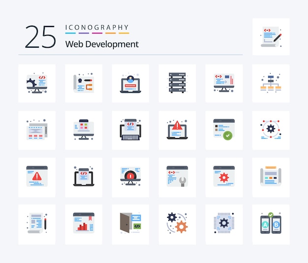 Web Development 25 Flat Color icon pack including management data web web server